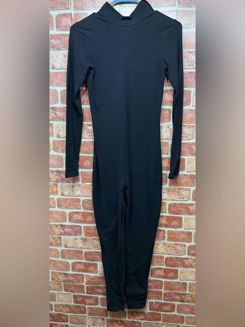 American Apparel full length long sleeve bodysuit catsuit zip back w/ mock neck